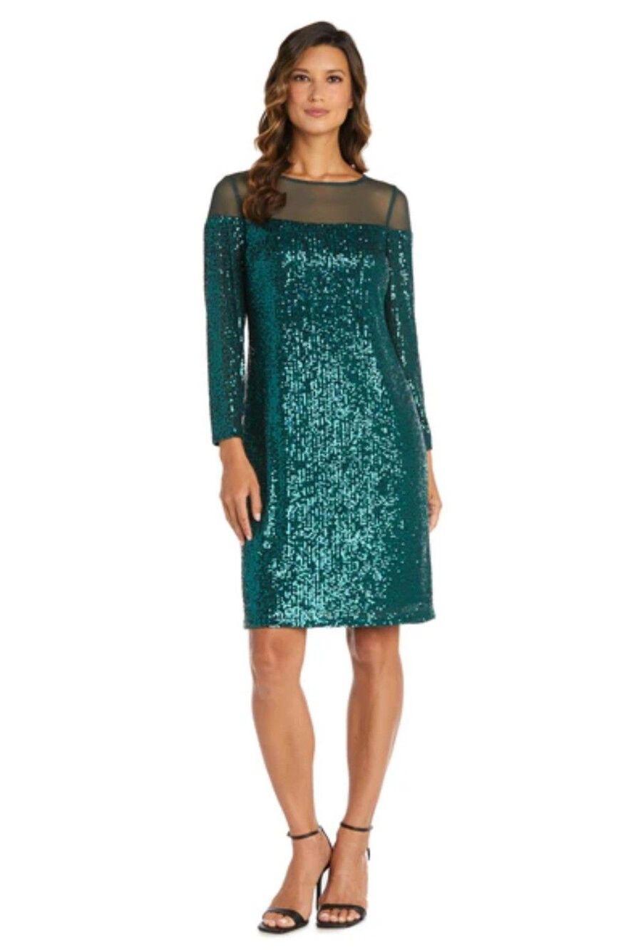 NWT R&M Richards Womens Emerald Sequin Sheath Long Sleeve  Dress - Size 14